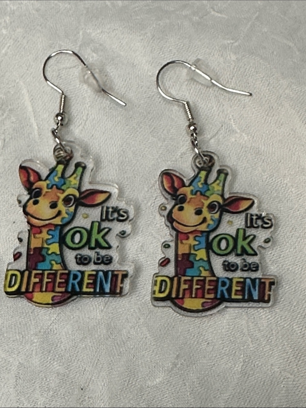 It's OK to Be Different Colorful Giraffe Earrings Autism Awareness